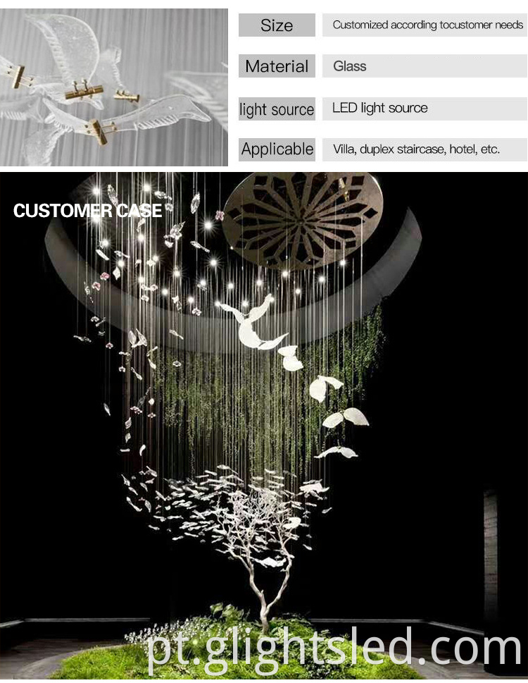 Custom Hall Europeu Hall personalizável Big Glass Stainless Stone Birdcage Candelier